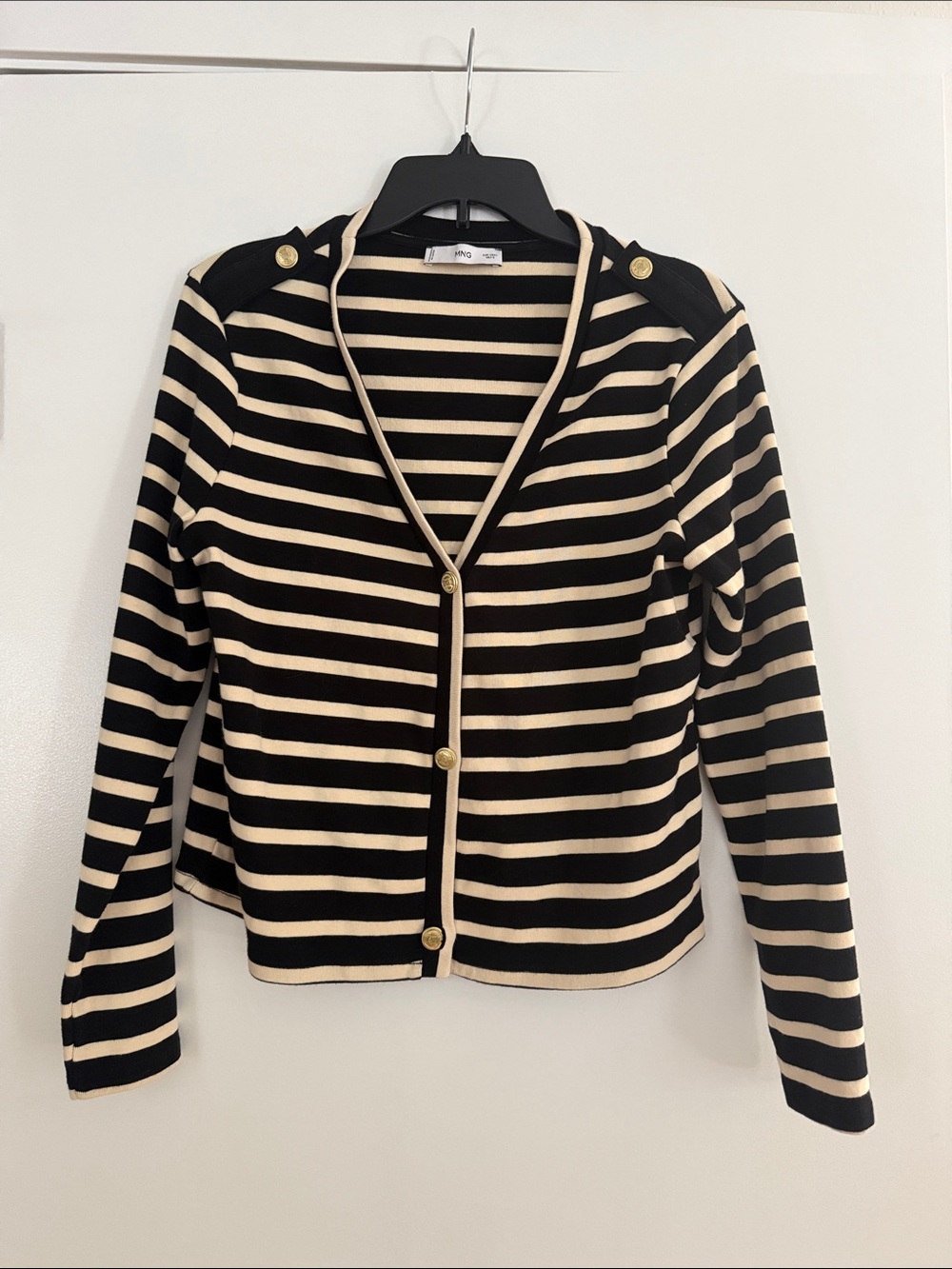 Mango Black & Cream Striped Button-Front Cardigan